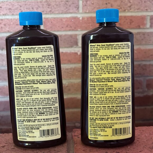 Lot of 2 Minwax Wood-Sheen Rubbing Stain & Finish, Water Based, PLANATION WALNUT - Picture 2 of 4